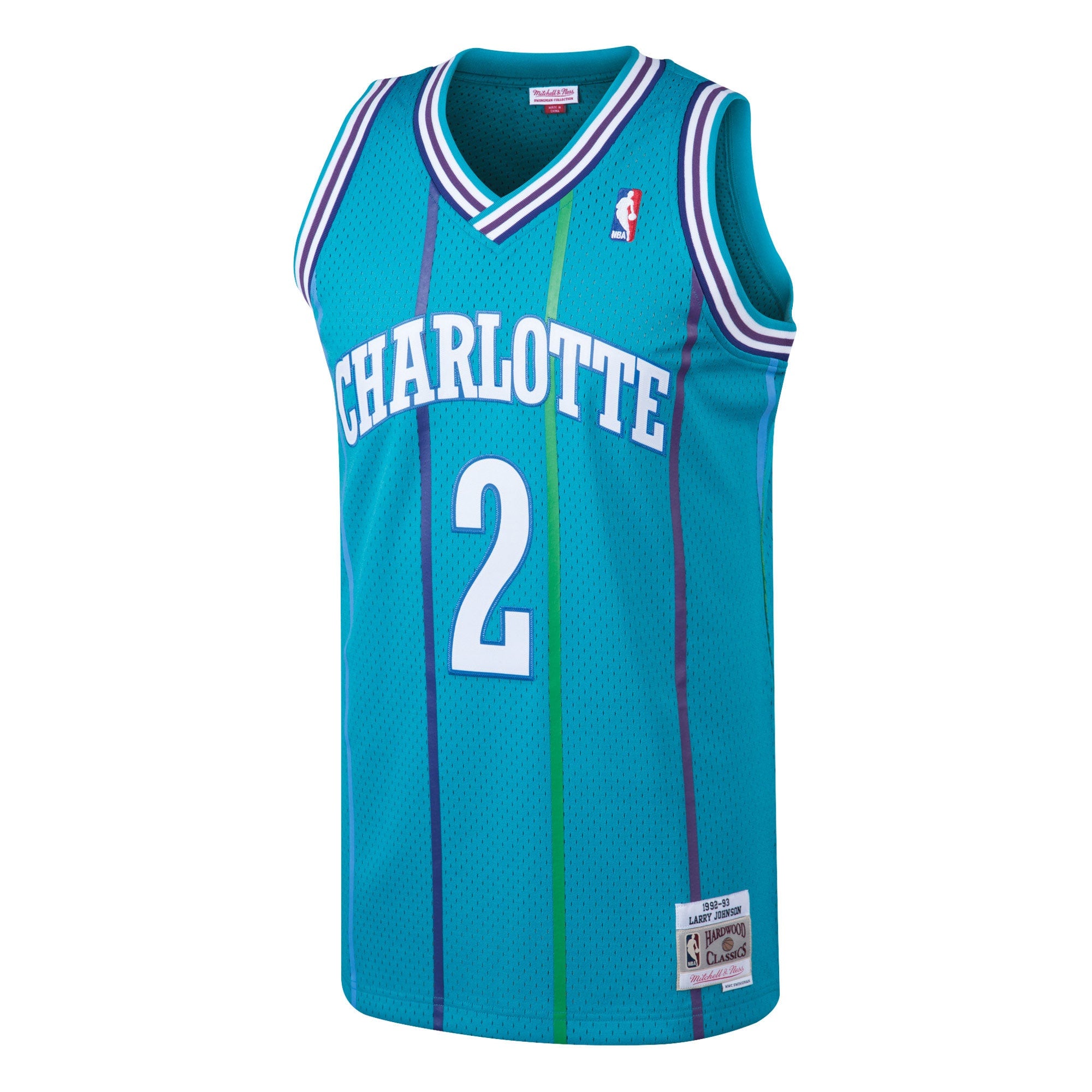 Charlotte Hornets Mitchell & Ness Larry Johnson 1992-93 Hardwood Classics Swingman Jersey - Teal - Men's NBA Team Jersey Basketball Fan Apparel