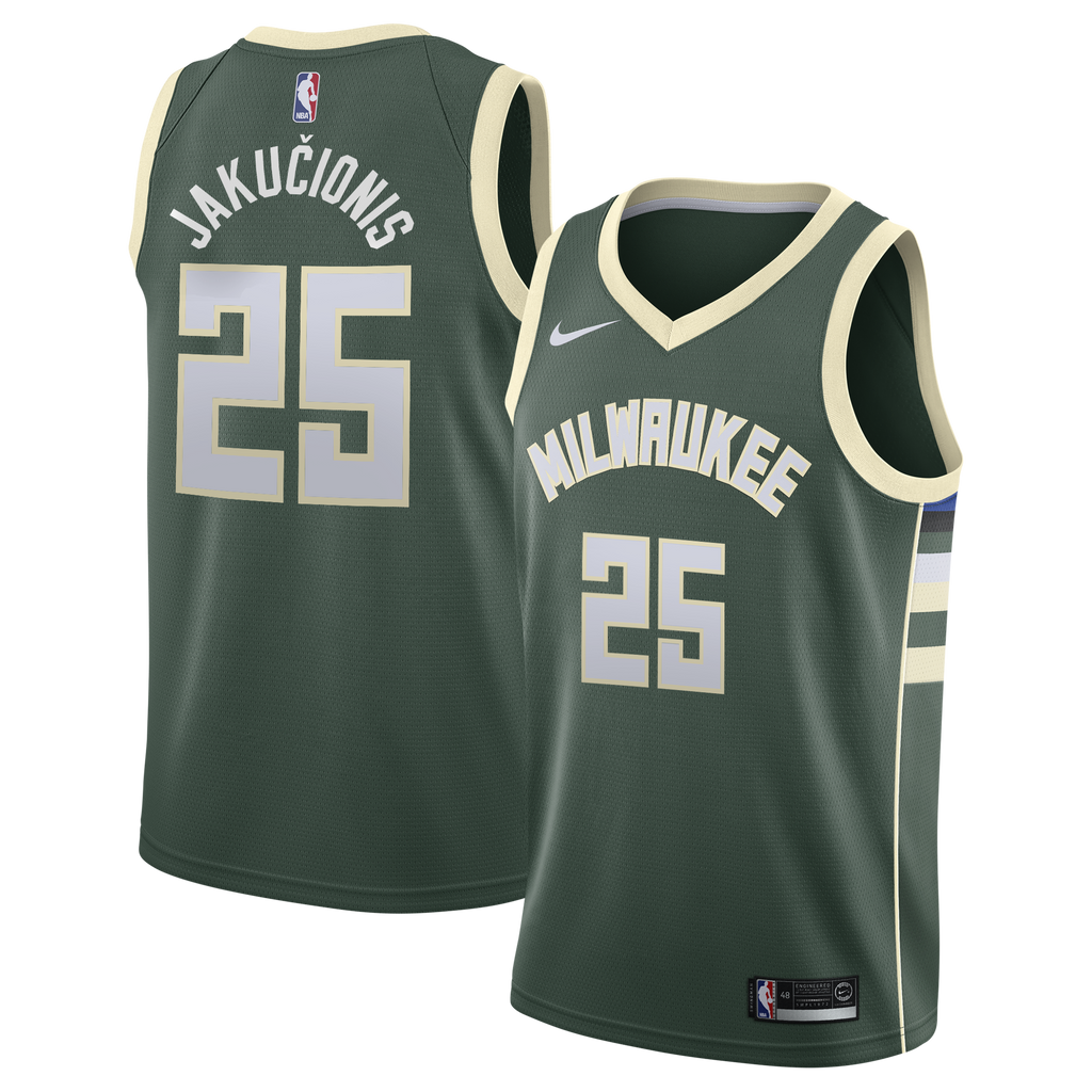 Milwaukee Bucks Nike Icon Edition Swingman Jersey - White - Kasparas Jakučionis - Youth NBA Team Jersey Basketball Fan Apparel