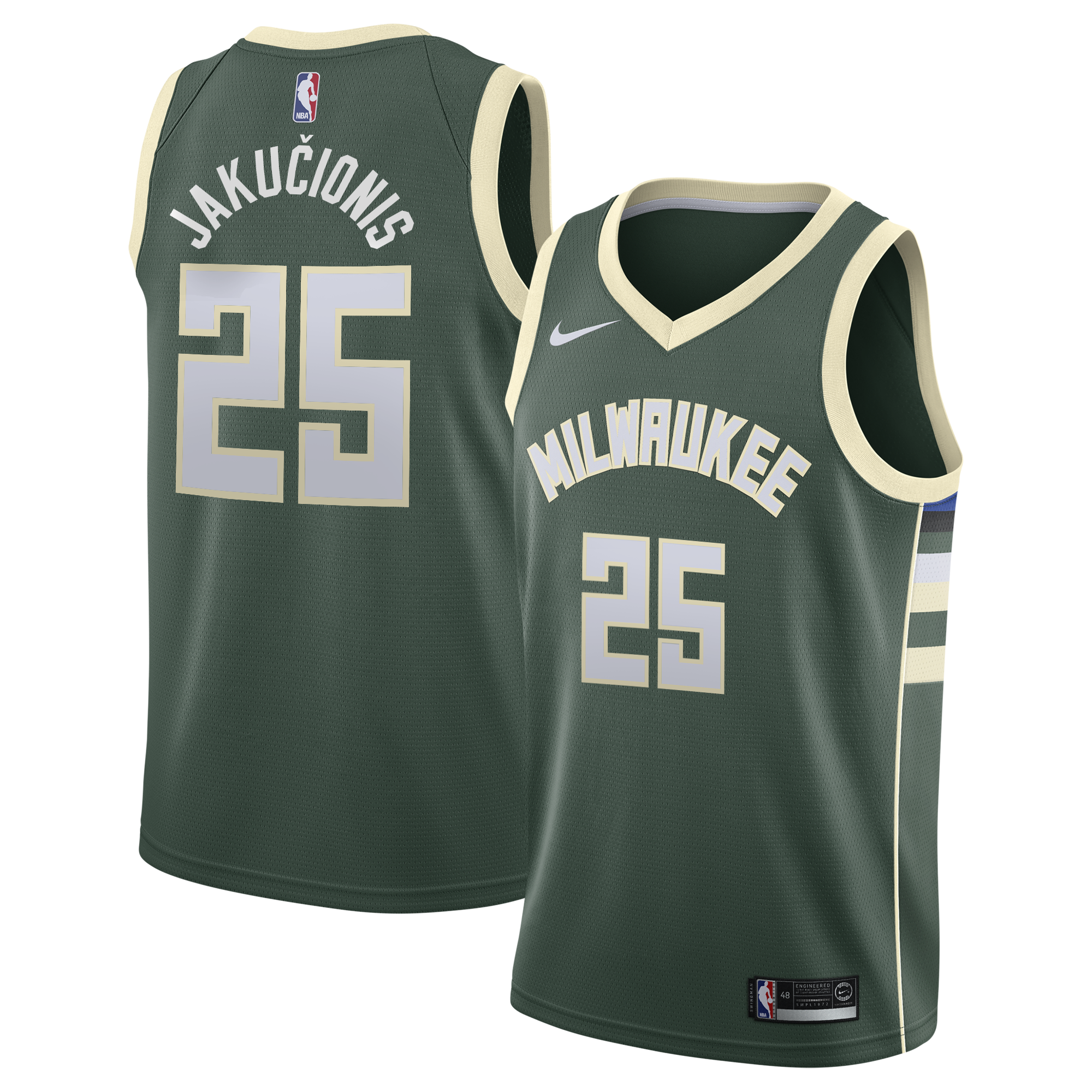 Milwaukee Bucks Nike Icon Edition Swingman Jersey - White - Kasparas Jakučionis - Youth NBA Team Jersey Basketball Fan Apparel