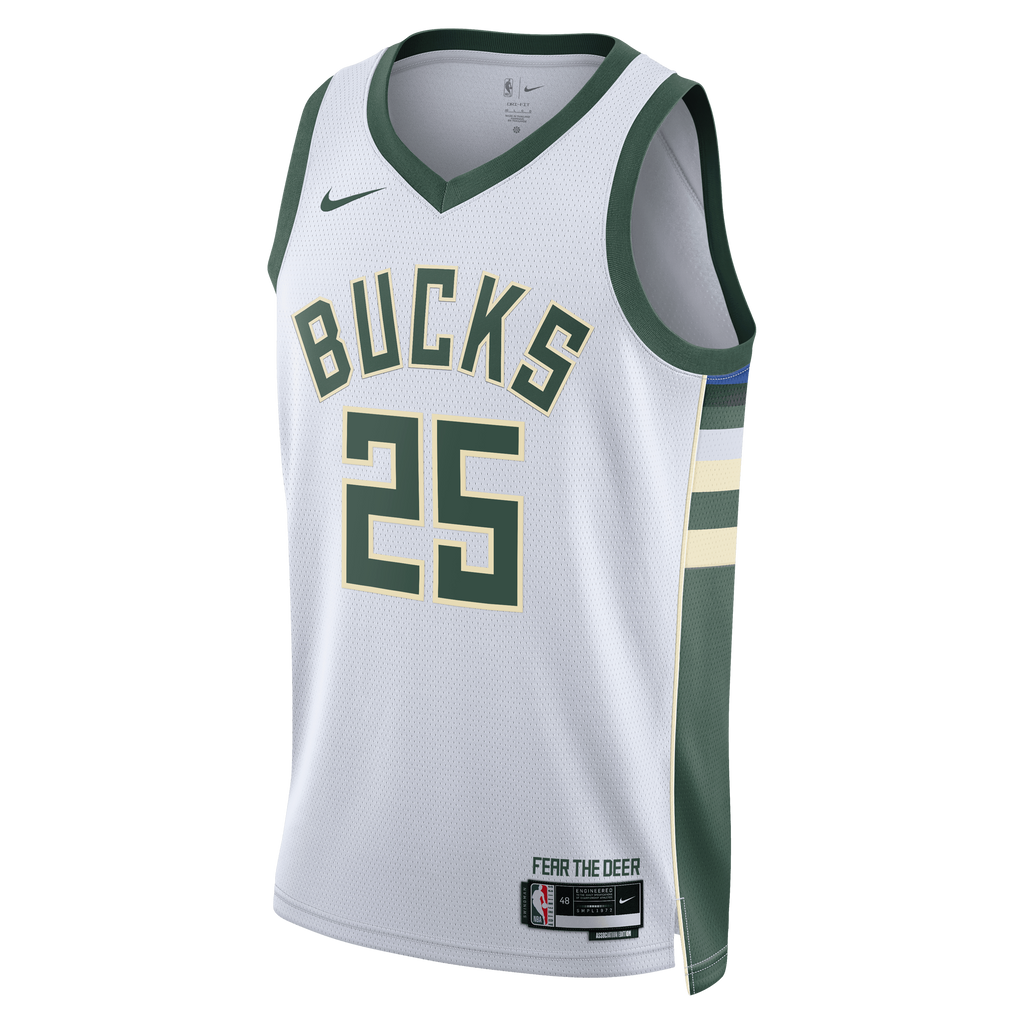 Milwaukee Bucks Nike Association Edition Swingman Jersey - White - Kasparas Jakučionis - Unisex NBA Team Jersey Basketball Fan Apparel