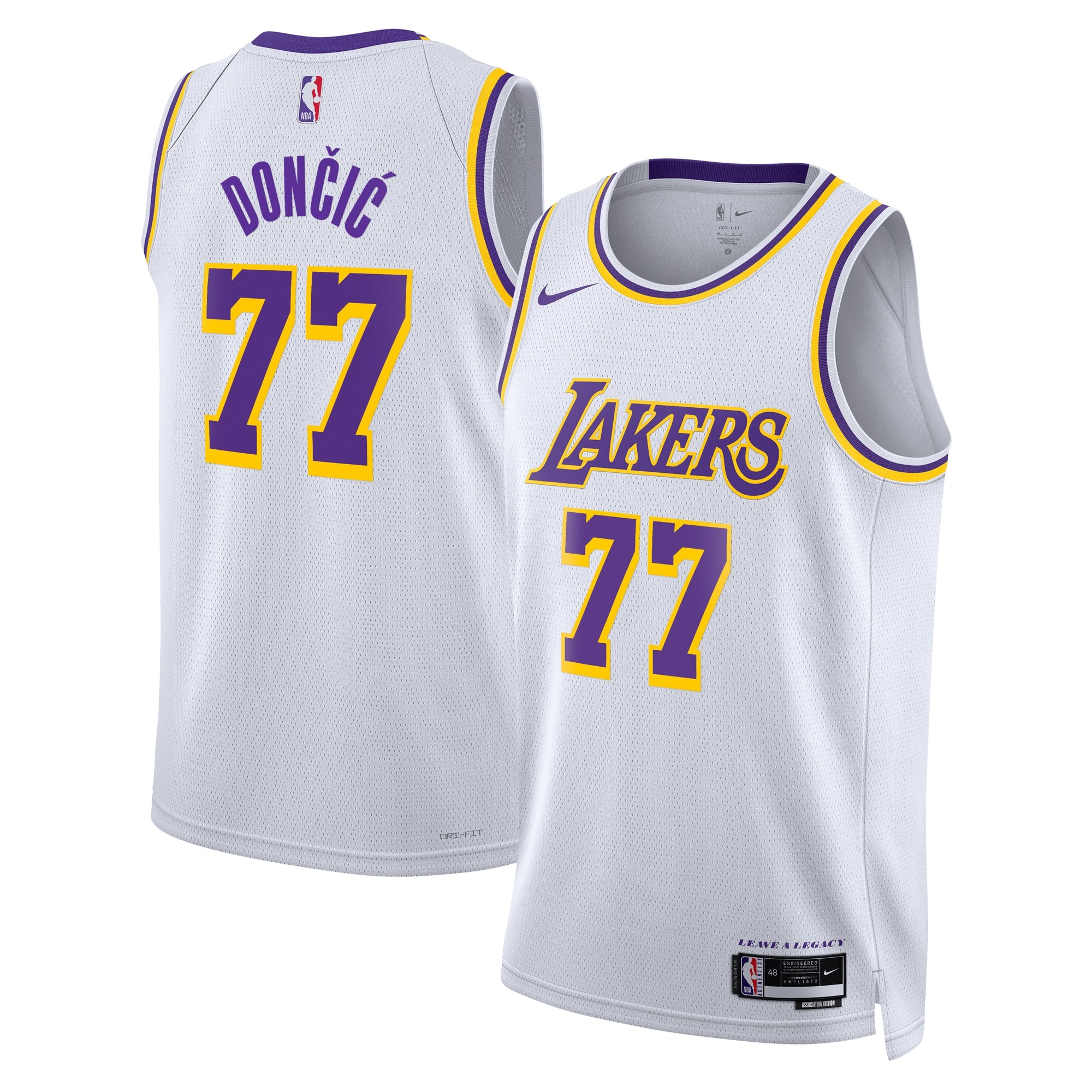 Los Angeles Lakers Nike Association Edition Swingman Jersey - White - Luka Dončić - Unisex NBA Team Jersey Basketball Fan Apparel