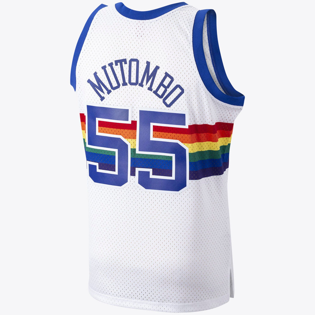 Denver Nuggets Mitchell & Ness Dikembe Mutombo 1991 Hardwood Classics Home Swingman Jersey - White - Men's NBA Team Jersey Basketball Fan Apparel