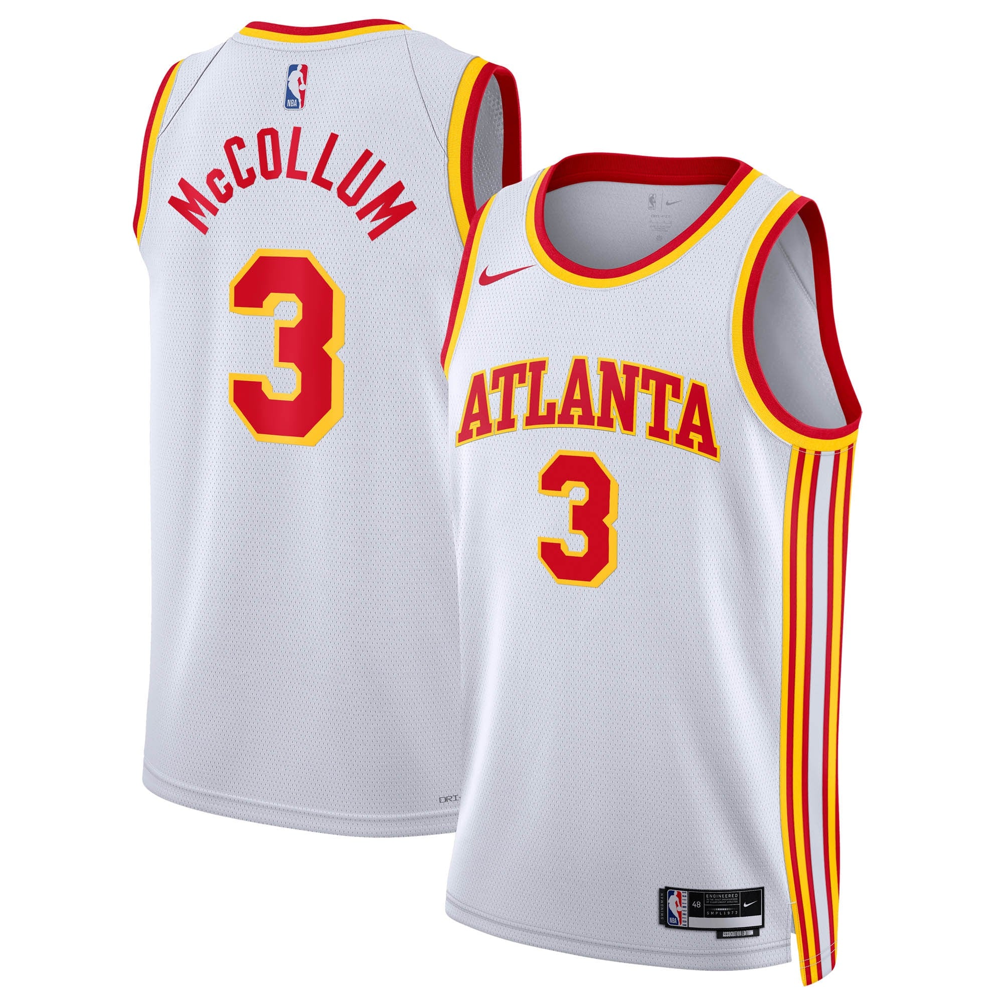 Atlanta Hawks Nike Association Edition Swingman Jersey - White - CJ McCollum - Unisex NBA Team Jersey Basketball Fan Apparel
