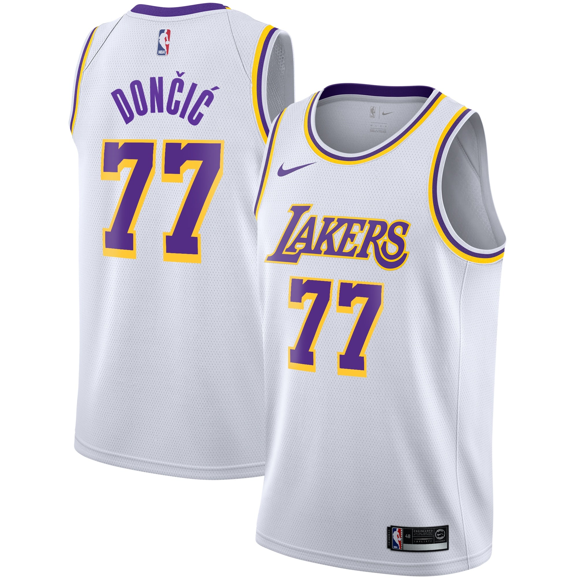 Los Angeles Lakers Nike Association Edition Swingman Jersey - White - Luka Dončić - Youth NBA Team Jersey Basketball Fan Apparel
