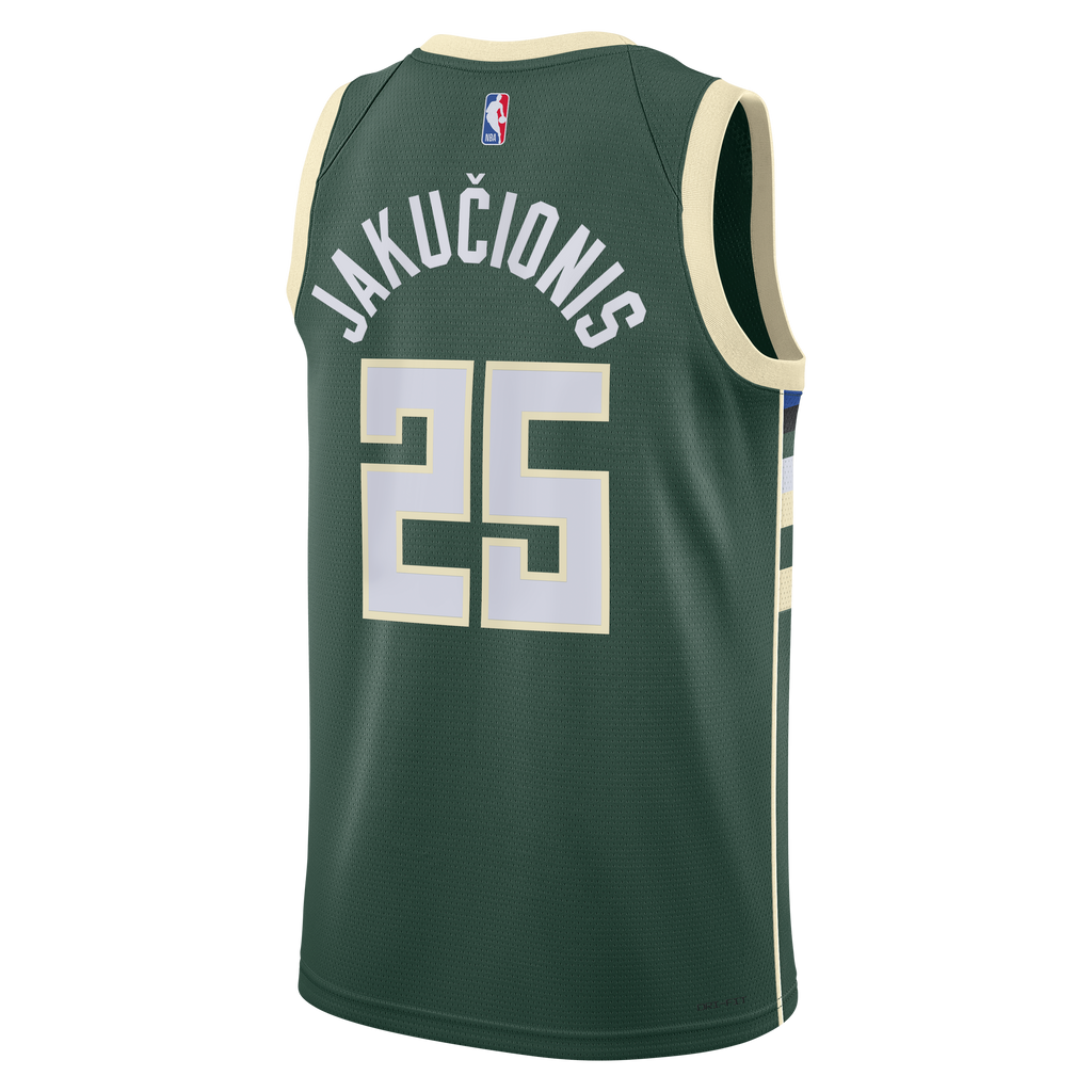 Milwaukee Bucks Nike Icon Edition Swingman Jersey - White - Kasparas Jakučionis - Unisex NBA Team Jersey Basketball Fan Apparel