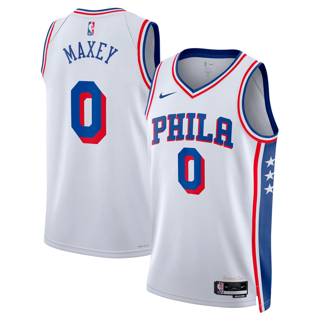 Philadelphia 76ers Nike Association Edition Swingman Jersey - White - Tyrese Maxey - Unisex NBA Team Jersey Basketball Fan Apparel