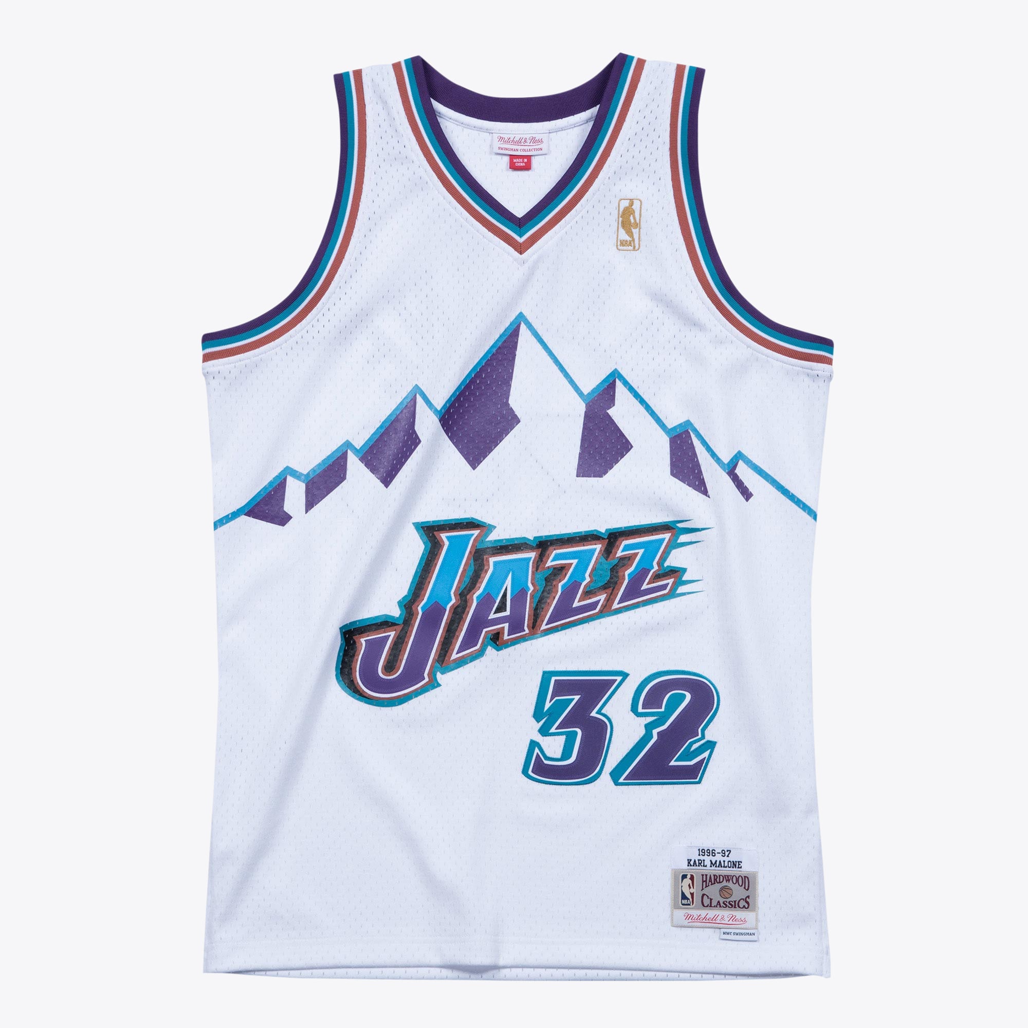 Utah Jazz Mitchell & Ness Karl Malone 1996 Hardwood Classics Swingman Jersey - White - Men's NBA Team Jersey Basketball Fan Apparel