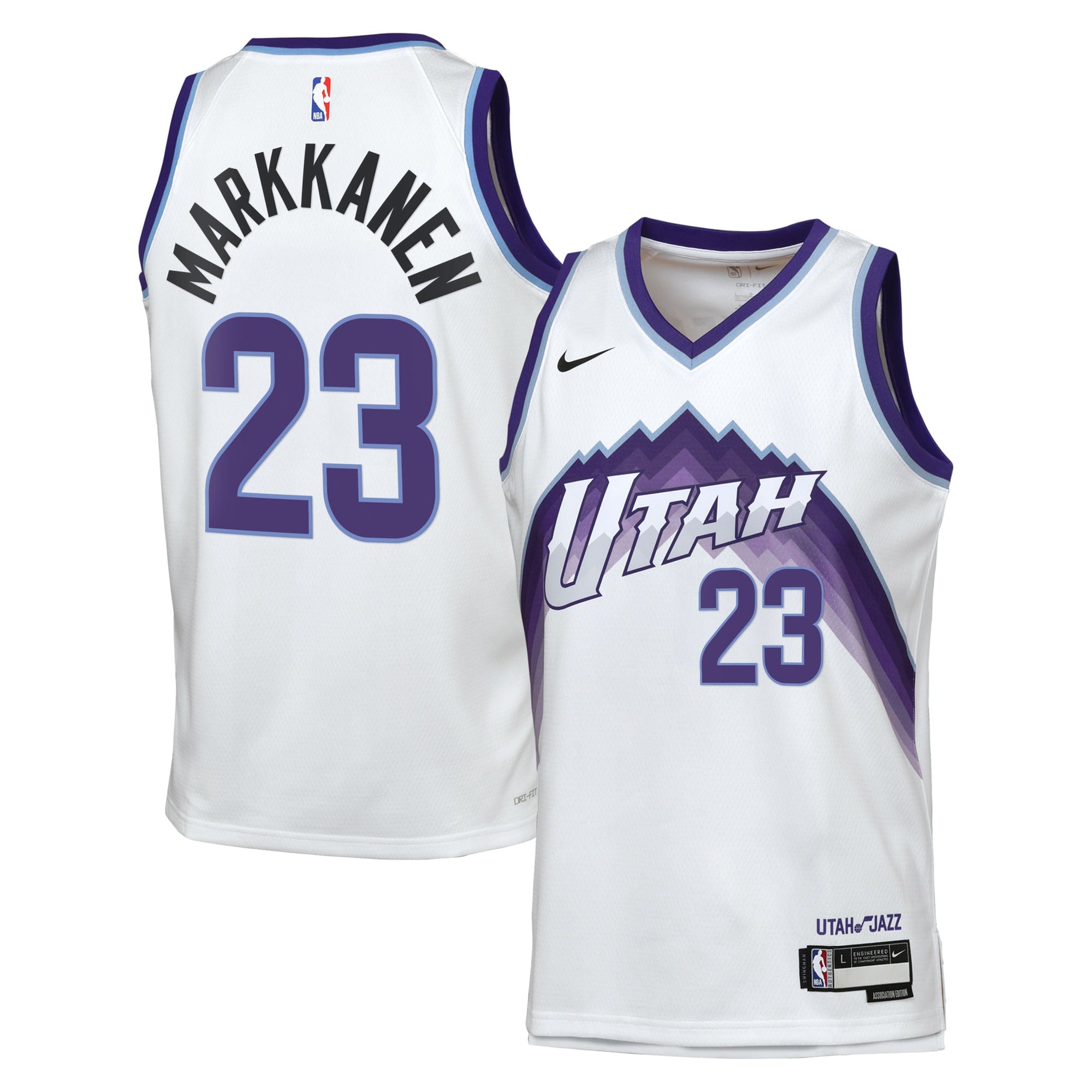 Utah Jazz Nike Replica Association Edition Swingman Jersey - White - Lauri Markkanen - Youth NBA Team Jersey Basketball Fan Apparel