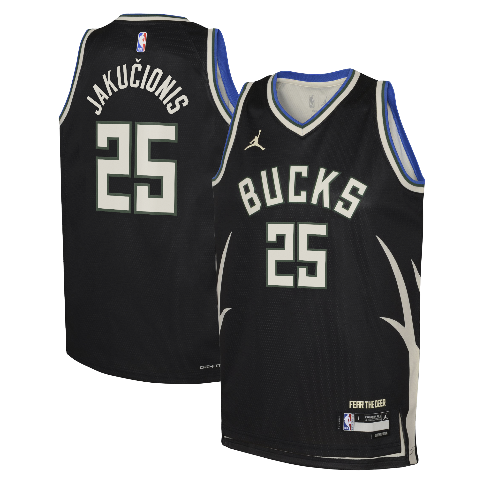 Milwaukee Bucks Jordan Brand Statement Edition Swingman Jersey - Hunter Green - Kasparas Jakučionis - Youth NBA Team Jersey Basketball Fan Apparel